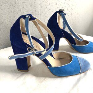 Mavette Shoes Womens 7.5 Blue Suede Nala D'orsay Pump Round Toe  Silver Piping